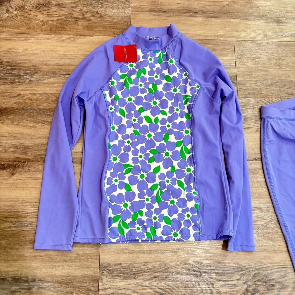 NWT Lands End 2 piece rash guard top and cropped pants set girls Sz 16